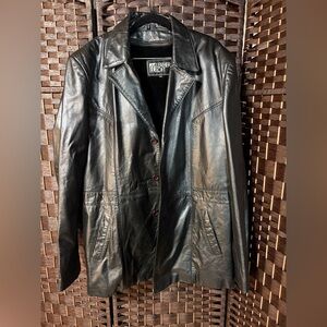 Vintage Leather Loft Black Leather Blazer Coat Men’s 46 Lined Made in Korea
